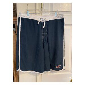 Men's Hollister XL Swimsuit Swim Shorts Beach Navy White Bathing Suit Ocean Sea